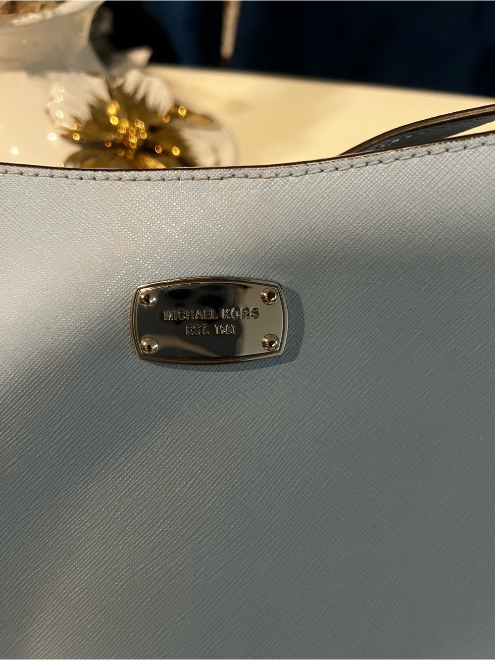 Michael Kors Light Blue Saffiano Leather Shoulder Bag with Gold Hardware